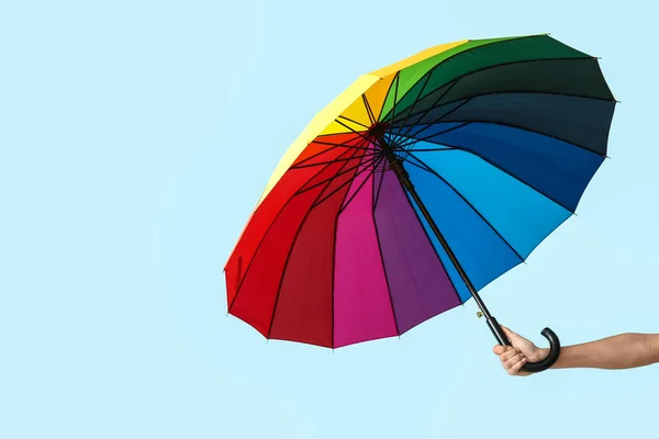 Female Hand Open Umbrella Light Background — Stock Photo, Image