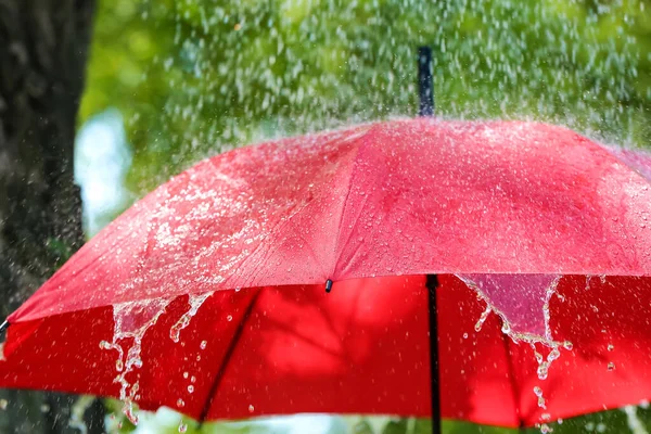 Open Umbrella Falling Rain Drops Outdoors — Stock Photo, Image