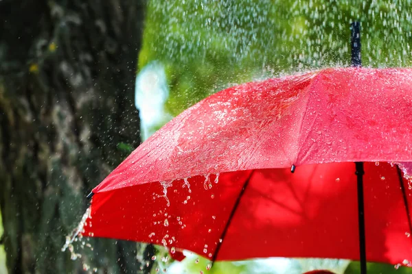 Открытый Зонтик Проливным Дождем Падает Открытом Воздухе — стоковое фото