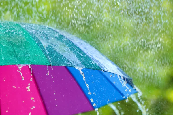 Open Umbrella Falling Rain Drops Outdoors — Stock Photo, Image