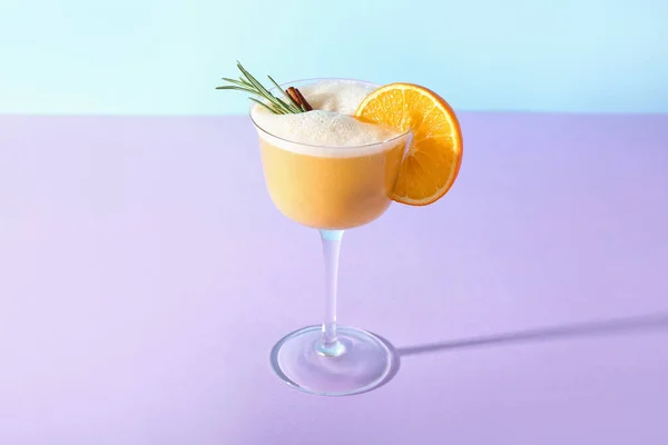 Glass Tasty Whiskey Sour Cocktail Color Background — Stock Photo, Image