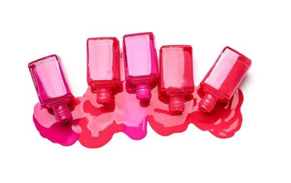 Overturned Bottles Nail Polishes Blot White Background — Stock Photo, Image