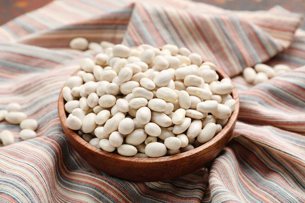 Bowl Raw Beans Fabric Background — Stock Photo, Image