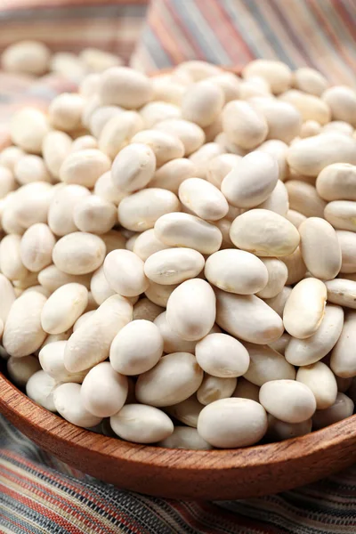 Bowl Raw Beans Fabric Background Closeup — Stock Photo, Image