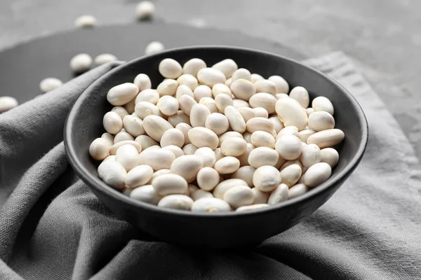 Bowl Raw Beans Grey Background — Stock Photo, Image