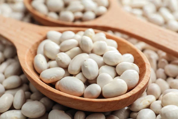 Spoons Raw Beans Closeup — Stock Photo, Image