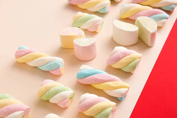 Tasty Marshmallows Color Background Closeup — Stock Photo, Image