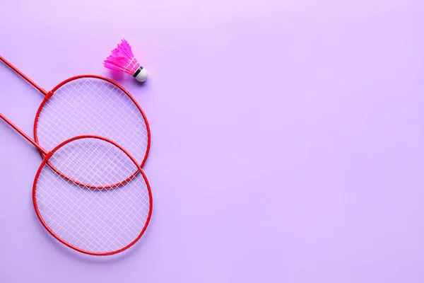 Badminton Rackets Shuttlecock Color Background — Stock Photo, Image