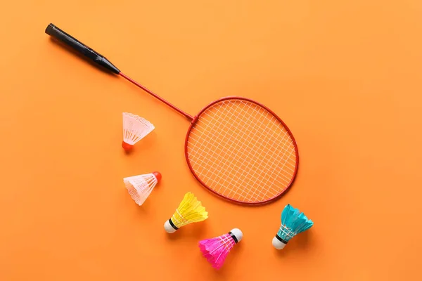 Badminton Racket Shuttlecocks Kleur Achtergrond — Stockfoto