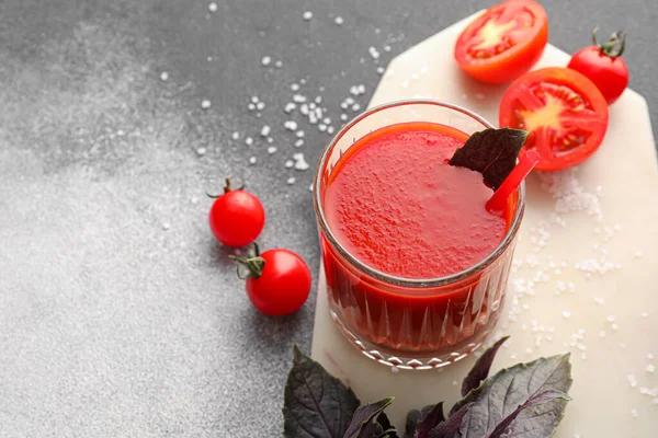 Glass Tasty Tomato Juice Grey Background — Stock Photo, Image