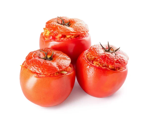 Lekkere Gevulde Tomaten Witte Achtergrond — Stockfoto