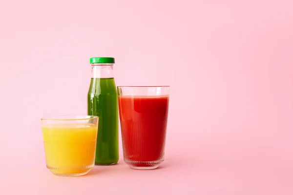 Different Healthy Juice Color Background — Stock Photo, Image
