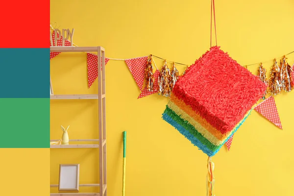 Interior Habitación Moderna Con Piñata Decoración Diferentes Patrones Color — Foto de Stock