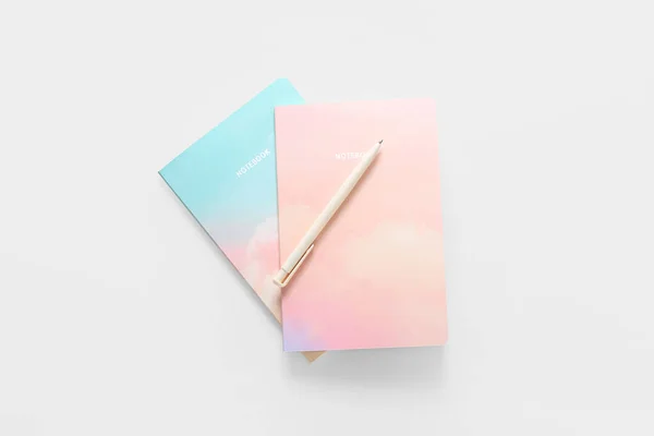 Stylish Notebooks Pen White Background — Stock Photo, Image