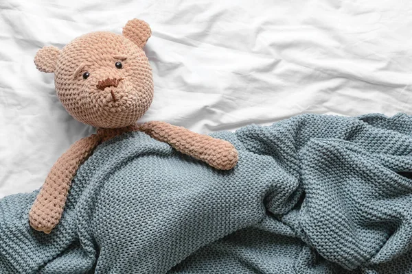 Toy Knitted Plaid Bed — Stock Photo, Image