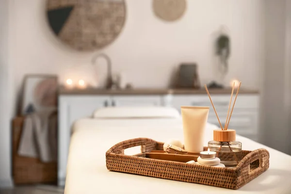 Tray Beautiful Spa Composition Couch Salon — Stock Photo, Image
