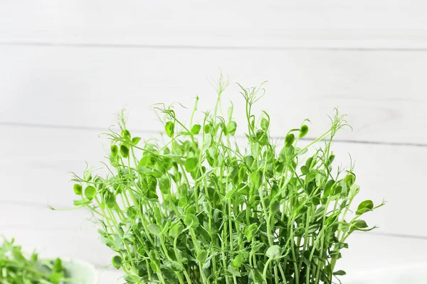 Fresh Micro Green Light Wooden Background Closeup — Stock Photo, Image