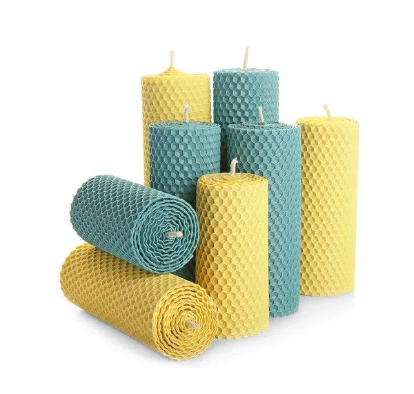 Different Wax Candles White Background — Stock Photo, Image