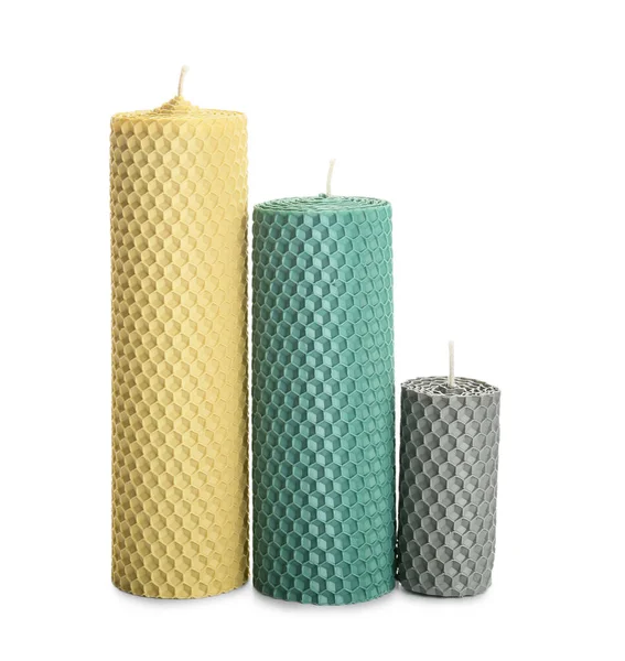 Different Wax Candles White Background — Stock Photo, Image