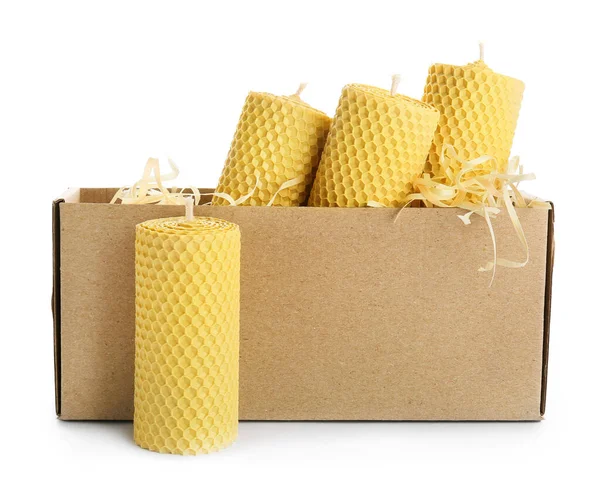 Box Wax Candles White Background — Stock Photo, Image