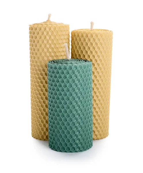 Different Wax Candles White Background — Stock Photo, Image