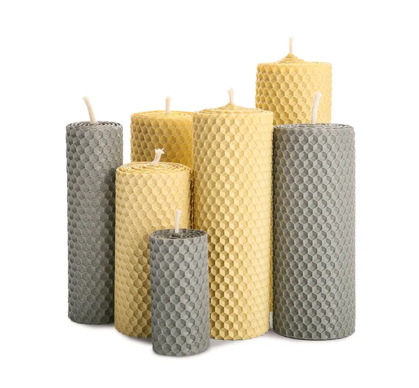 Different Wax Candles White Background — Stock Photo, Image