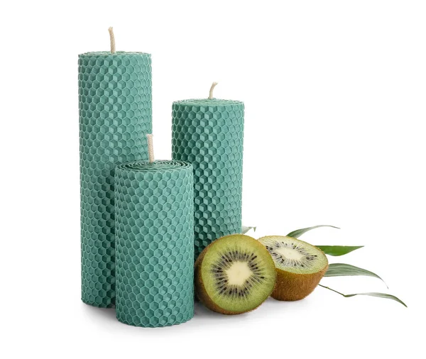 Wax Candles Kiwi White Background — Stock Photo, Image