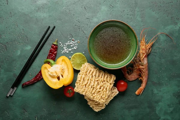 Composition Tasty Thai Soup Color Background — Stock Photo, Image