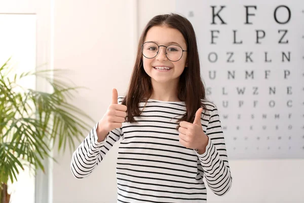 Happy Little Girl Wearing New Eyeglasses Ophthalmologist Office — Stock Photo, Image