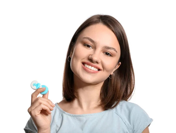 Young Woman Contact Lenses White Background — Stock Photo, Image