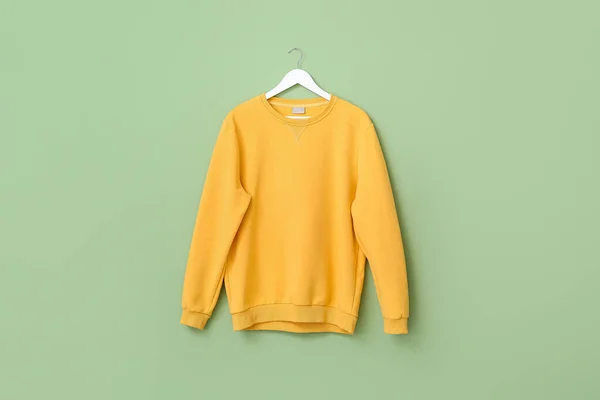 Hanger Stylish Sweater Color Background — Stock Photo, Image