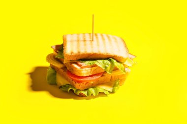 Renkli arka planda lezzetli sandviç, yakın plan.