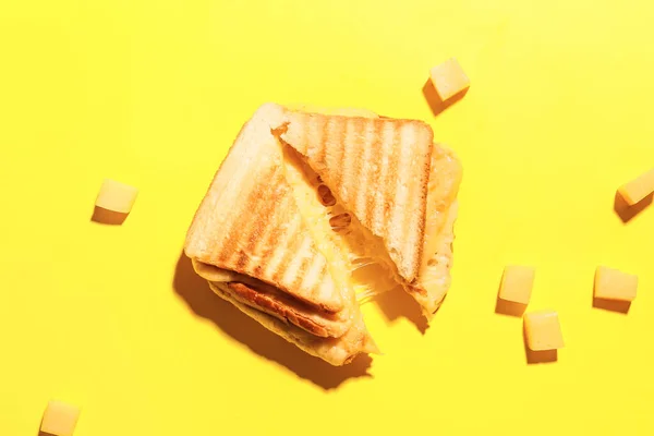 Tasty Sandwiches Cheese Color Background — Stock Photo, Image