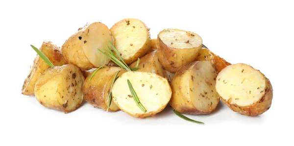 Beyaz Arka Planda Fırında Patates Biberiye — Stok fotoğraf