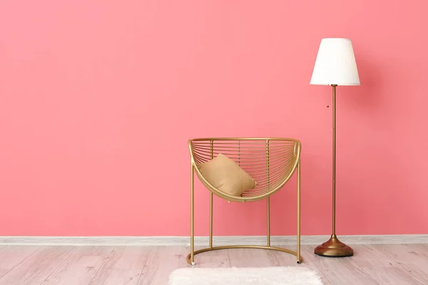 Stylish Armchair Lamp Color Wall — Stock Photo, Image