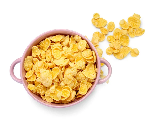 Pot Tasty Cornflakes White Background — Stock Photo, Image