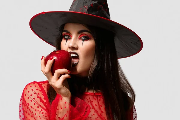 Young Witch Apple Light Background — 스톡 사진