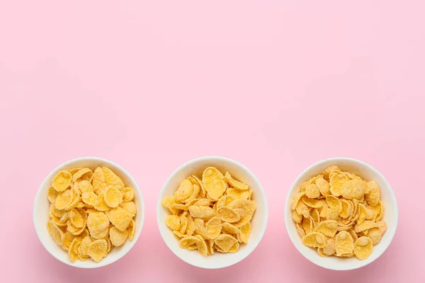 Bowls Tasty Cornflakes Color Background — Stock Photo, Image