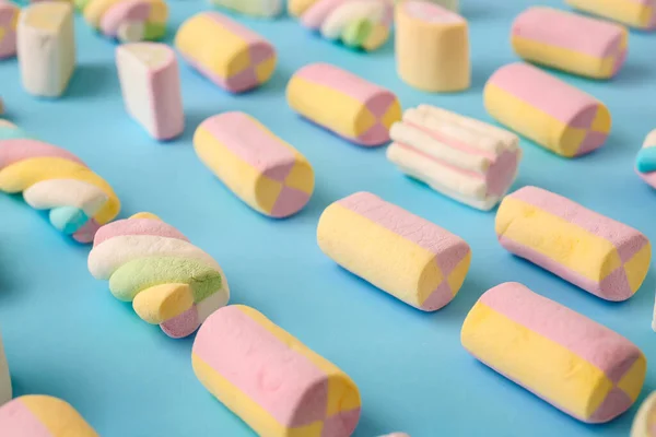 Tasty Marshmallows Color Background Closeup — Stock Photo, Image