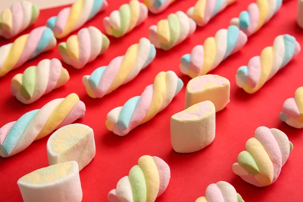 Tasty Marshmallows Color Background Closeup — Stock Photo, Image