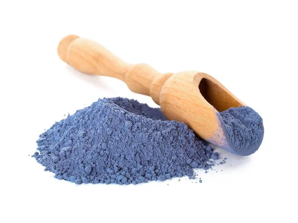 Heap Powdered Blue Matcha Tea Scoop White Background — Stock Photo, Image