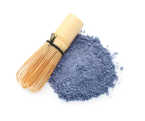 Heap Powdered Blue Matcha Tea Chasen White Background — Stock Photo, Image