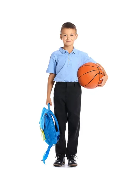 Cute Schoolboy Ball White Background — Stock Photo, Image