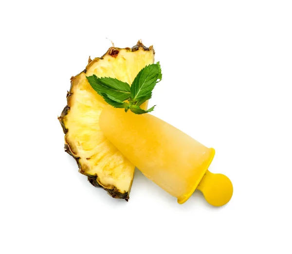 Tasty Pineapple Popsicle White Background — Stock Photo, Image