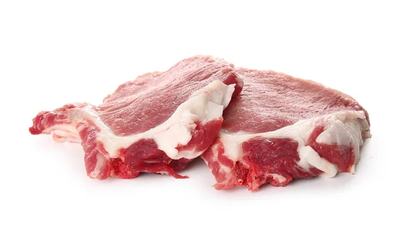 Rohe Schweinesteaks Auf Weißem Hintergrund — Stockfoto