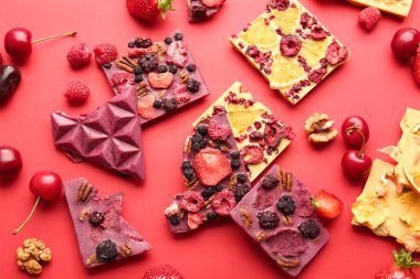 Renkli meyveli ve meyveli el yapımı çikolatalar.