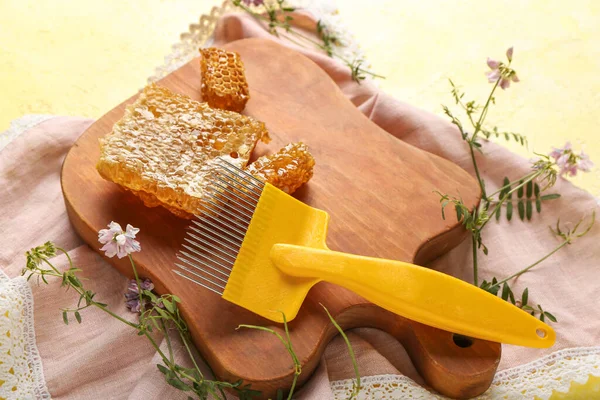 Bee Hive Uncapping Comb Honey Color Background — Stock Photo, Image