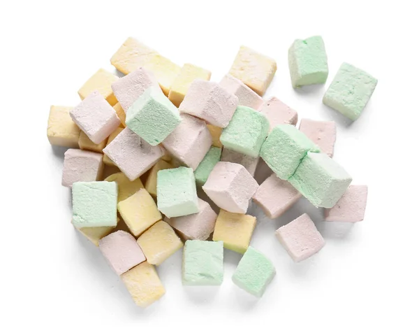 Saborosos Doces Marshmallows Fundo Branco — Fotografia de Stock