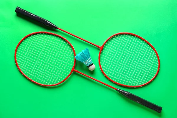 Badminton Rackets Shuttlecock Kleur Achtergrond — Stockfoto