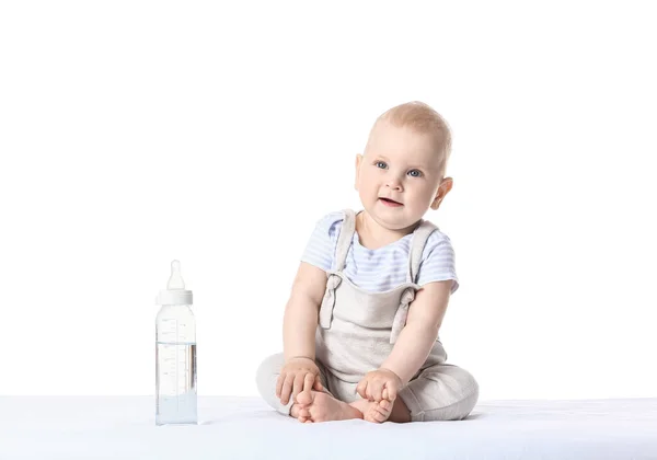 Cute Little Baby Bottle Water White Background — Stock Photo, Image